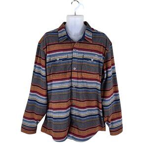 Eddie Bauer Mens XL Striped Long Sleeve Button Up Soft Flannel Shacket Western
